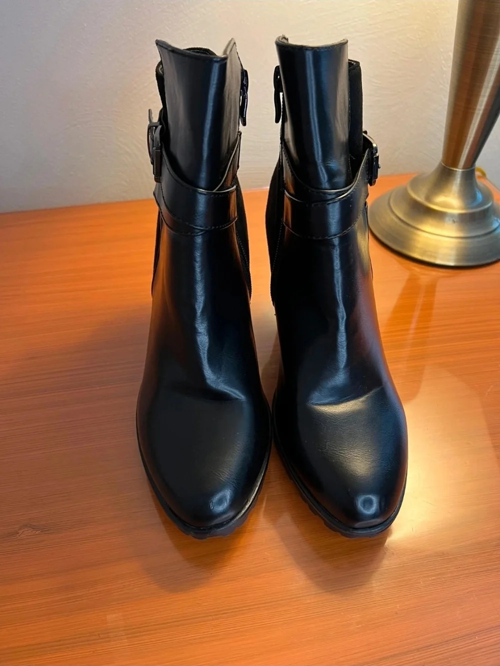Black Women's High Heel Ankle Boot with Buckle Strap